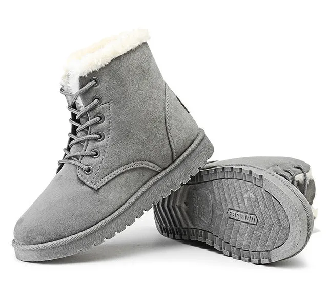 Women's Winter Faux Suede Ankle Snow Boots - Beige/Black/Pink/Gray