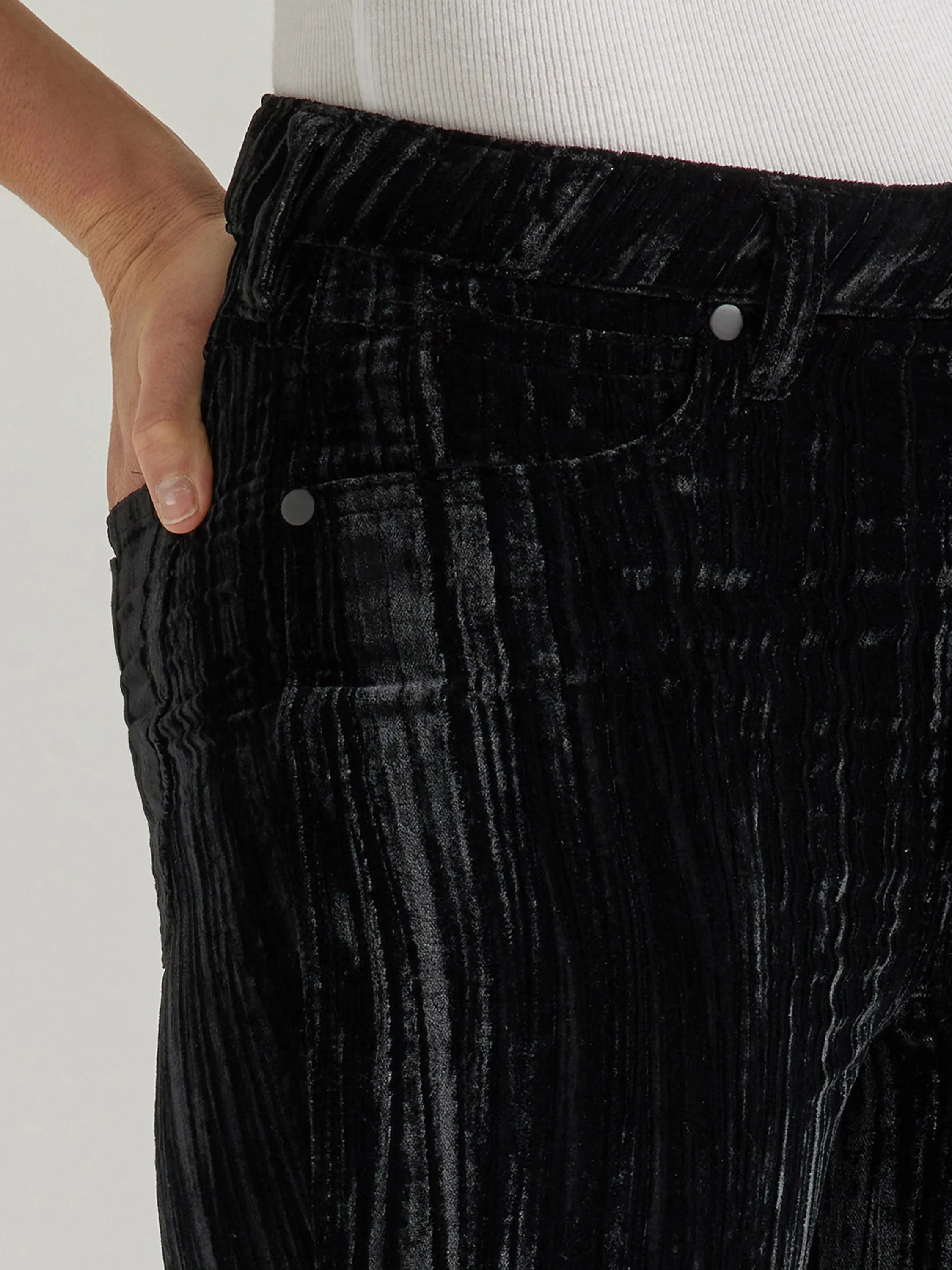 Wrangler Women's Retro Black Velvet High Rise Trumpet Flare