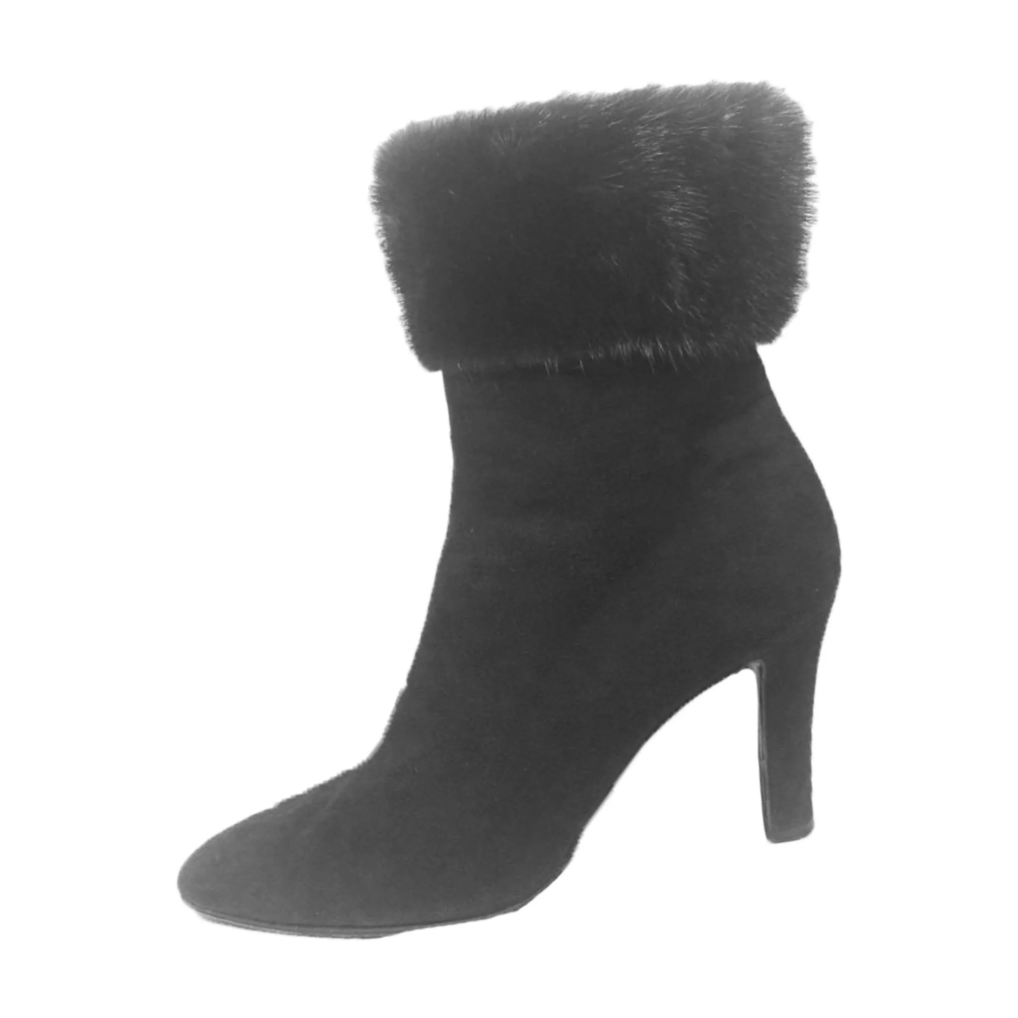 YVES SAINT LAURENT Brown Suede Ankle Boots with Mink Trim Size 8