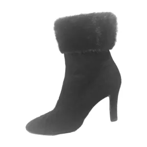 YVES SAINT LAURENT Brown Suede Ankle Boots with Mink Trim Size 8
