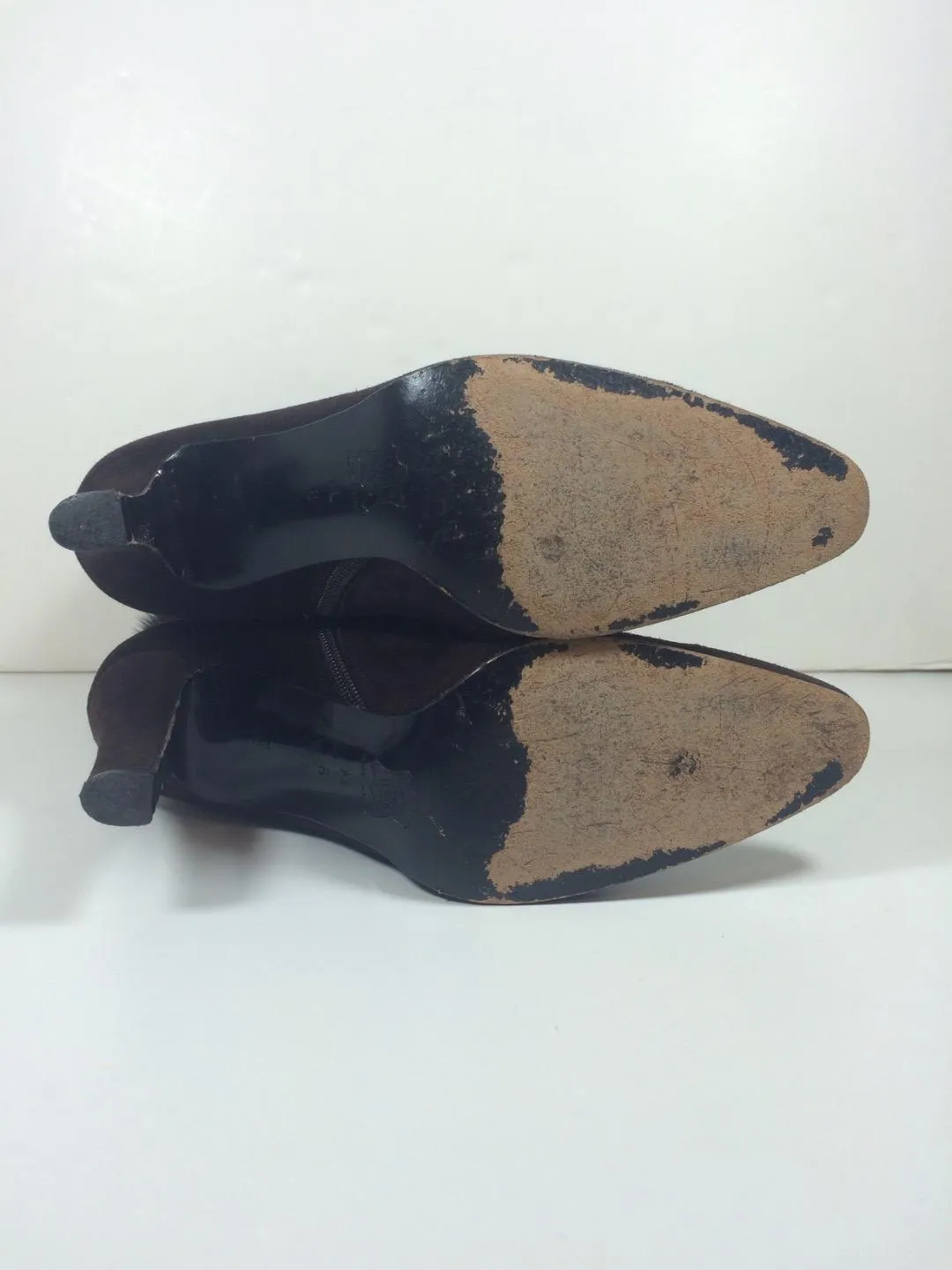 YVES SAINT LAURENT Brown Suede Ankle Boots with Mink Trim Size 8