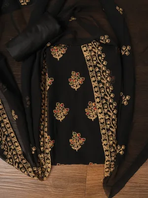 Zari Silk Georgette Black Dress Material with Dupatta