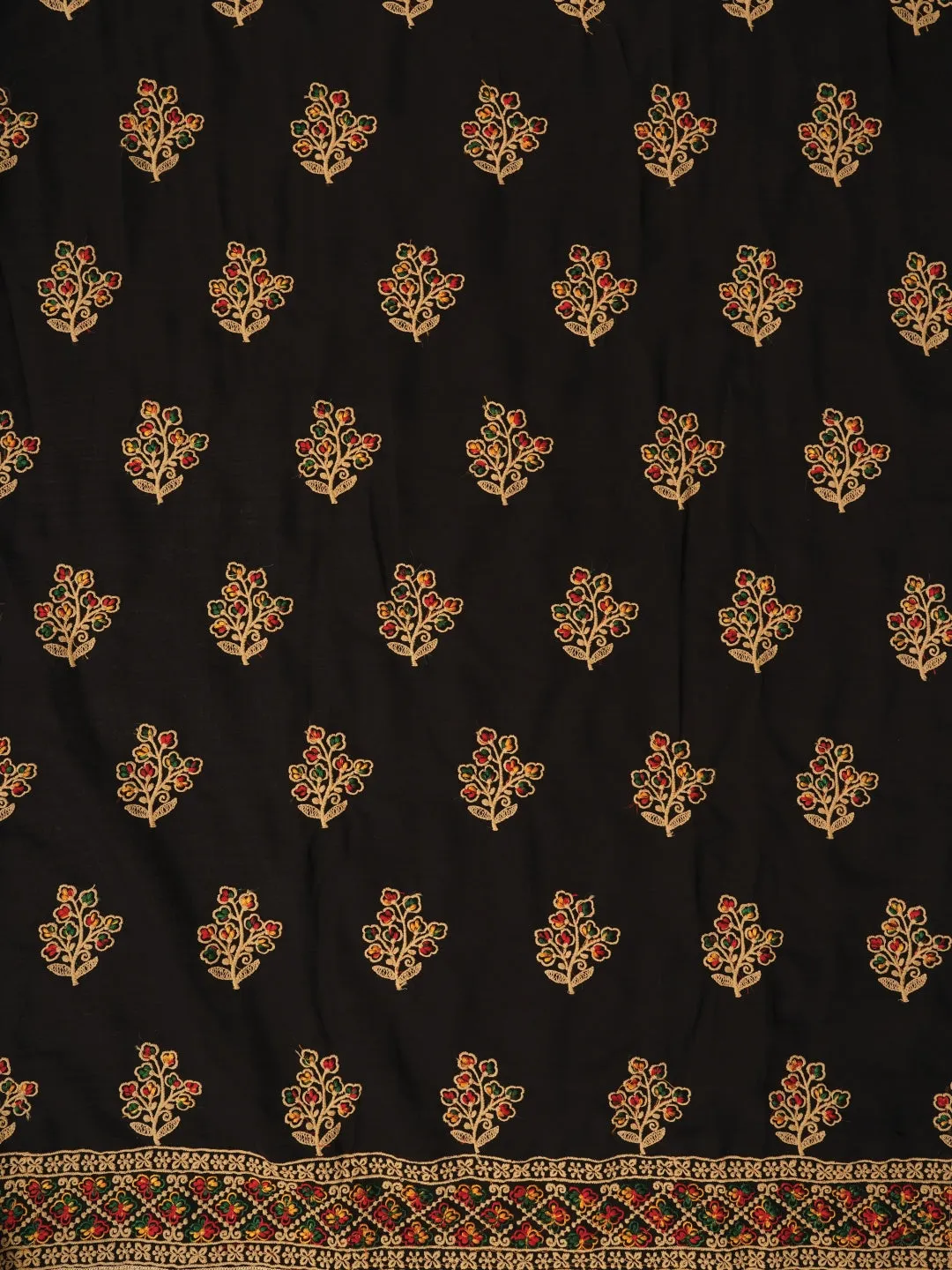 Zari Silk Georgette Black Dress Material with Dupatta